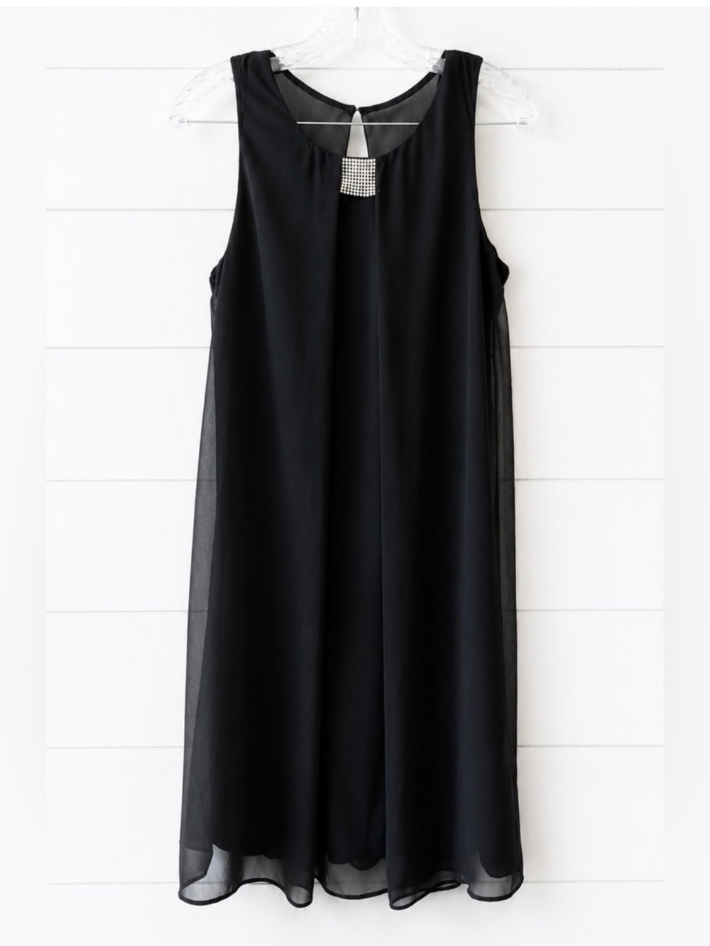 MSK Black Sleeveless Chiffon Overlay Dress Cocktail Wedding Guest Party Sz 8